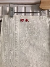 Antik 1 Handtuch Monogramm BK Seidendamast Leinen Jugendstil unbenutzt Aussteuer