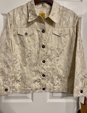 NEW NWT Ruby Rd. Ivory  Gold Circle Geometric Design Jacket Size 14
