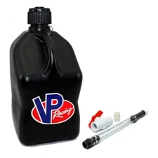 VP Fuel Black 5 Gallon Racing Fuel Gas Jug + 1 Filler Hose W/ Shut off Valve Kit