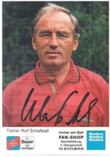 Autogramm Rolf Schafstall Fußballtrainer Bayer 05 Originalunterschrift