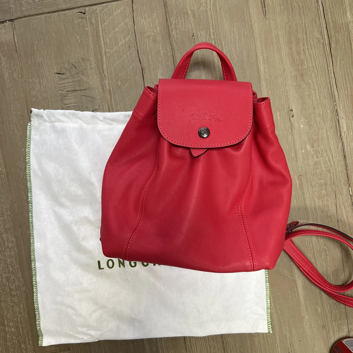 Longchamp Le Pliage Cuir Mini XS Leather Backpack ~NIP~ Red Lacquer