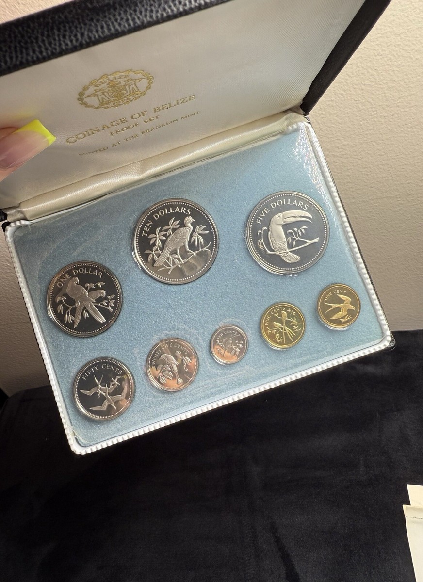 1974 Belize Proof Coin Set – 8 Coins – Franklin Mint Original Box