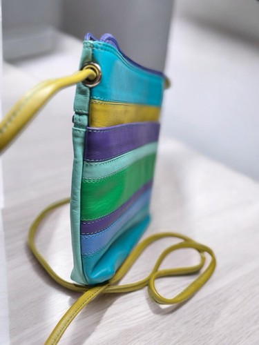 iLi New York Leather Crossbody Shoulder Bag with Colorful Stripes NWT - Picture 4 of 13