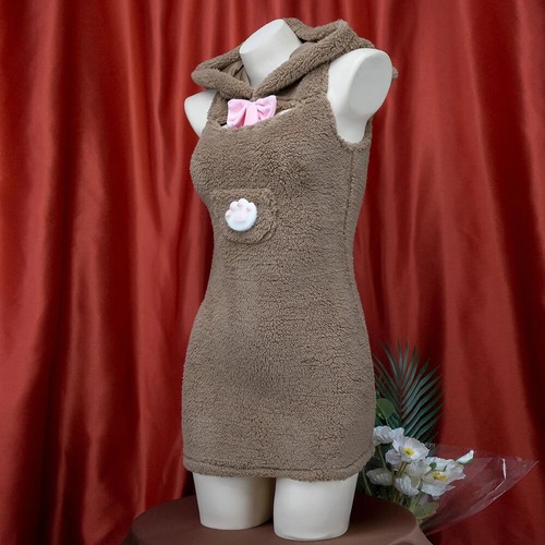 Japanese Anime Girl Cute Bear Paw Apron Plush Maid Dress Uniform Cosplay Outfit - Picture 3 of 6