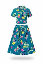Alfred Dunner Floral 2 Piece Set Blouse 10 Midi Skirt 14 Tropical Resort Vtg 90s