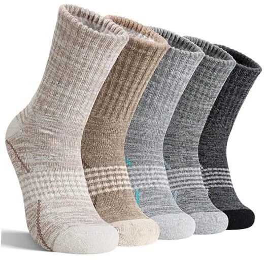 Merino Wool Hiking Socks Thermal Warm Winter Cozy Crew Large Black/Khaki/Gray