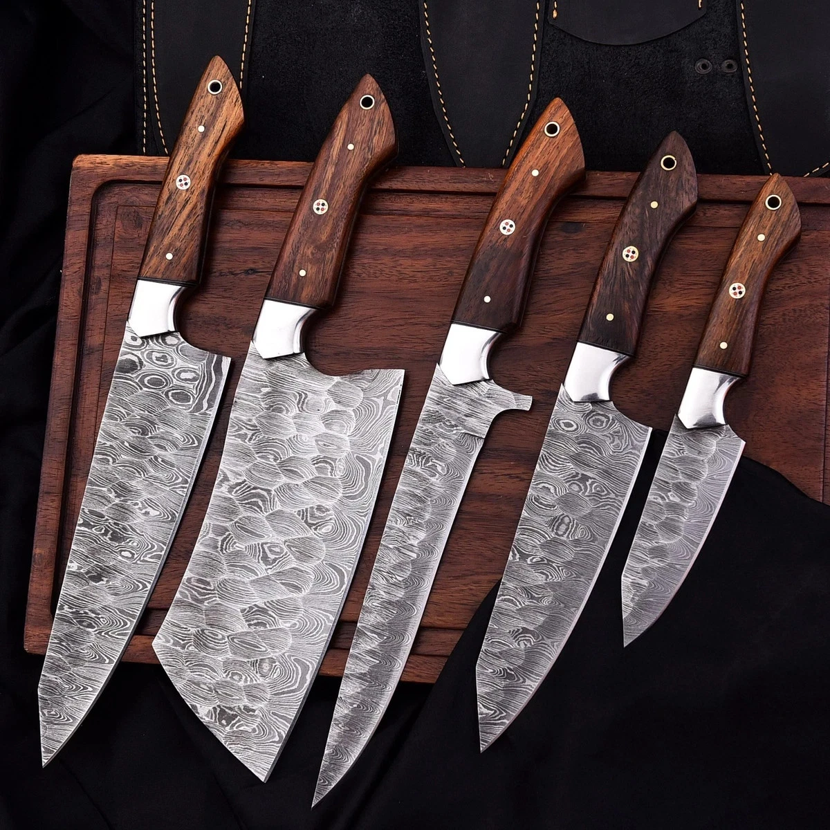 Handmade Damascus Steel Kitchen Knife Set 5pc Chef Knives Rosewood Handle
Opens in a new window or t
