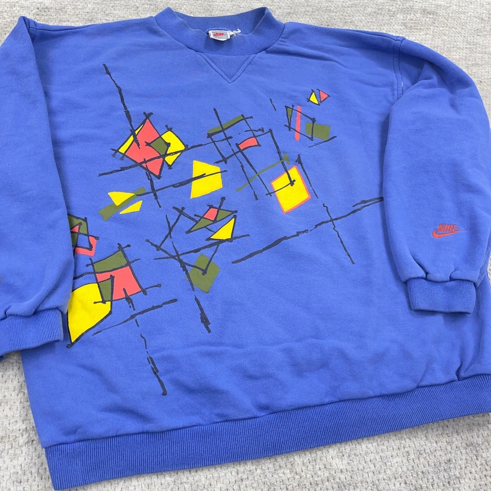 Sudadera De Colección Nike Hombres XXL 2XL Azul Cuello Redondo Suéter Abstracto Aire Años 90 RARA Foto 2 de 4