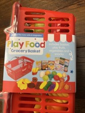 New Play Right Play Food Grocery Basket 42 Pieces Fruits Veggies Snacks 3 