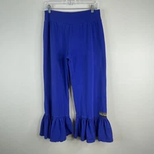 Matilda Jane Big Ruffle Pants Womens Large Blue Logo Wide Leg Pull On Palazzo