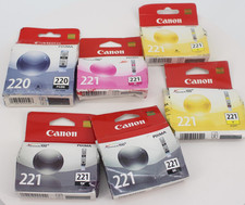 LOT of 6 Genuine Canon CLI-221BK Black Ink  PGI-220BK for PIXMA Yellow Magenta