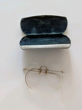 Antique Metal Frame Pince-Nez Style Eyeglasses with Protective Case Pre-1930