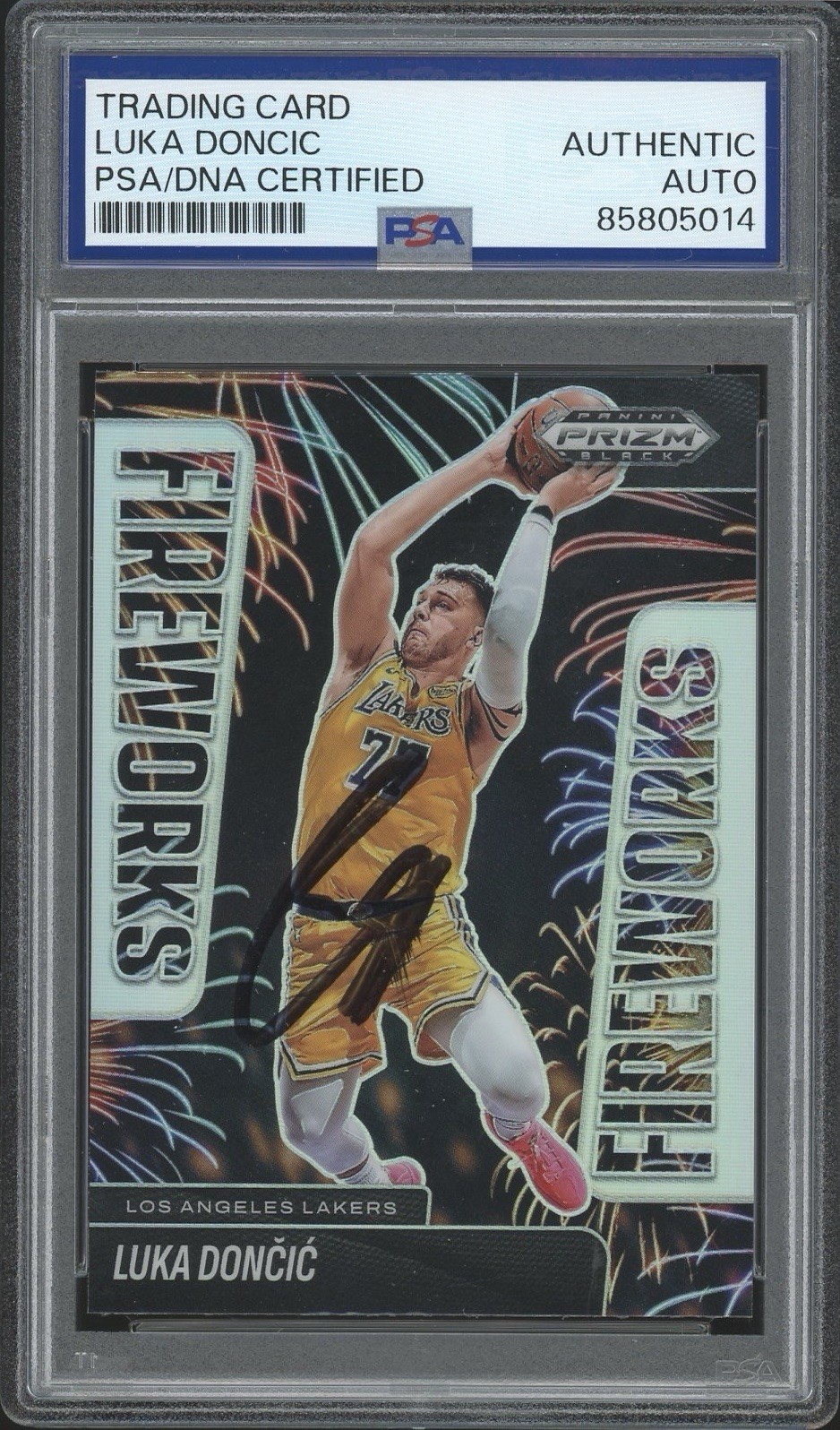 2024-25 Panini Prizm Black #10 Luka Doncic Signed Silver Fireworks PSA/DNA AUTO 