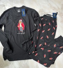Polo Ralph Lauren Men's Polo Bear Pajama 2 Piece Set Size Small New Black