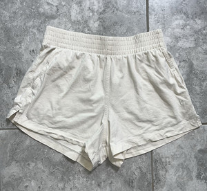 Everlane Organic Cotton Elastic Waist Pull On Shorts Pockets Logo Beige Cream S