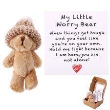 Mini Plush Worry Bear with Hat  Encouragement Card Support Gift for All