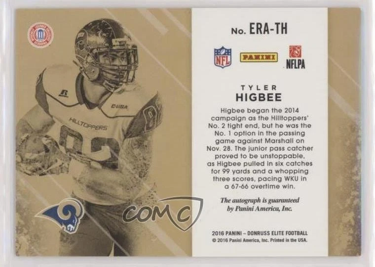 2016 Donruss Elite Elite Rookie Auto Green Tyler Higbee #ERA-TH Auto RC - Image 2 of 2