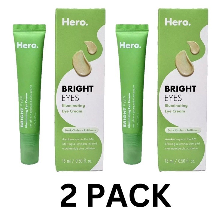 2 pack HERO COSMETICS Bright Eyes Illuminating Eye Cream 0.50 oz 15 ml NIB