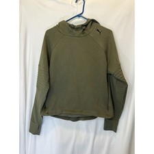 Puma Evostripe Olive Night Green Womens Cotton Long Sleeve Cropped Hoodie L