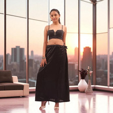 Elegant Black Satin Petticoat Long Maxi Slip Dress Soft Silky Underskirt Women