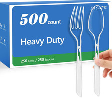 SACATR 500 Count Plastic Silverware Heavy Duty -250 Forks, 250 Spoons