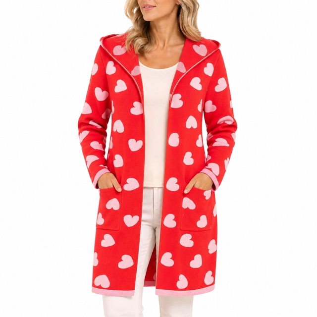 Zwillingsherz Damen Strickjacke Jacke Strickmantel rot Herzen