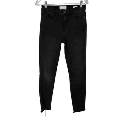 Frame Le High Skinny  Crop Black Raw Hem Jeans Womens 27'' 
