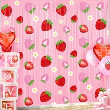 2 Pack Strawberry Party Decorations 3.3 x 6.6 Ft Foil Fringe Curtains Berry F...