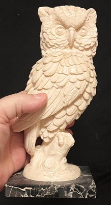 Vintage A Santini Owl Statue Cast Resin Sculpture Figurine on Marble Base Signed