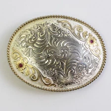 Montana Silversmiths Oval Flower Swirl Silver Plated 2 Jewels Belt Buckle
