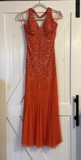 Cashe Sequence Backless Evening Gown Orange Size 2