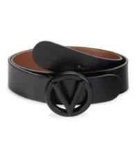 Valentino by Mario Valentino Giusy Logo Leather Belt Large So Black