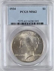 1934 PEACE DOLLAR S$1 PCGS MS 62