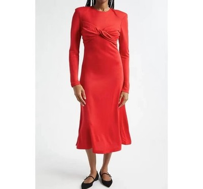 NWT Farm Rio Red Twisted Cup Long Sleeves Midi Dress Size M