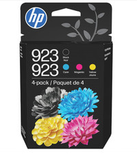 HP 923 CMYK Original Ink Cartridge 4-Pack, 500 pages K, 400 pages C/M/Y,