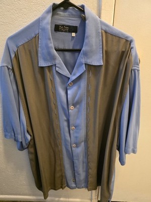 Nat Nast Luxury Originals XXL Silk Blue Brown Colorblock Button-Up Shirt