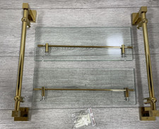 Signature Hardware Albury 17" 2-Tiered Tempered Glass Shelf-Polished Brass READ 