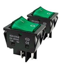 30A 250V KCD4 Rocker Switch DPST 4 Pin Green Lighted 120V Rocker Toggle Switch