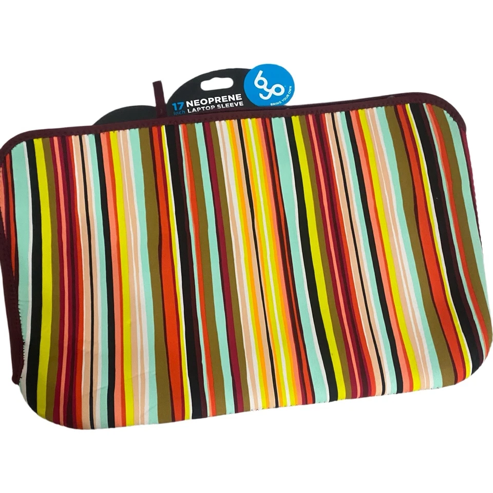 BYO 便携式电脑保护套 彩色条纹 17 英寸 全新带标签 — 第 2/4 张图片
