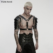 Punk Rave Black Gothic Warrior Men Shoulder Armor Hollow Out Leather Harness