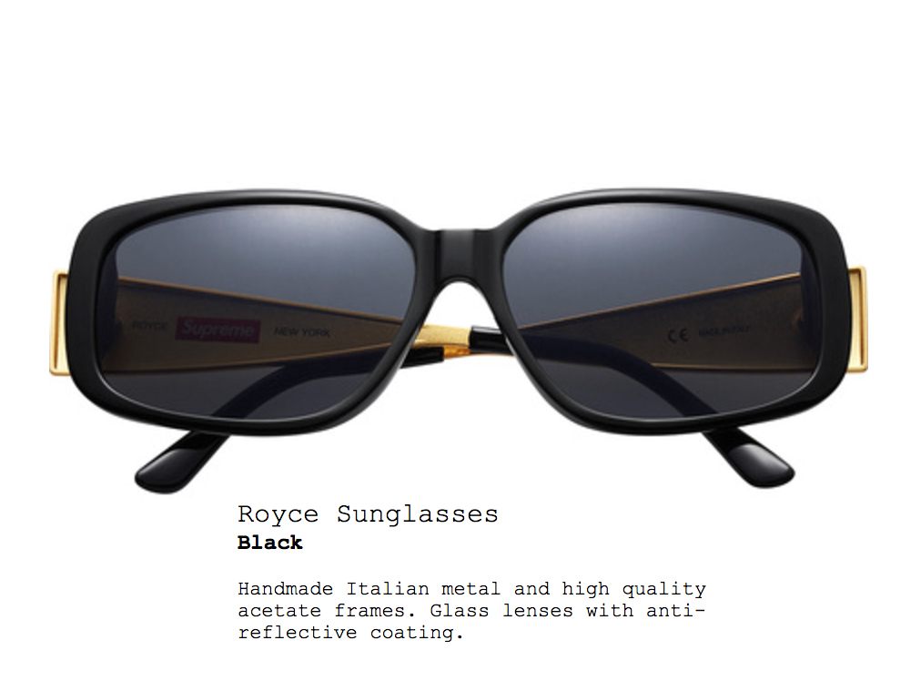 スーザンSupreme 17SS Royce Sunglasses サング New Supreme Royce Sunglasses Black Gold Made in Italy Spring