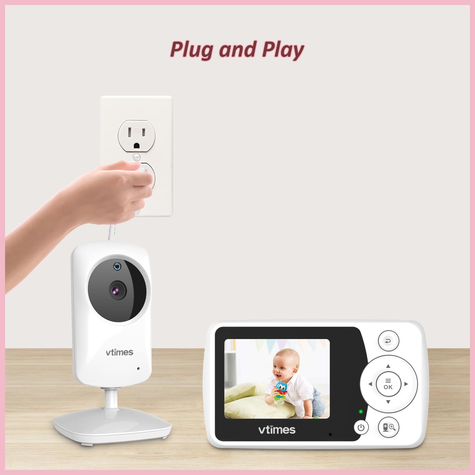 Baby Monitor Camera Audio Video No Wifi Vtimes Night Screen 3.2 '' 2.4 Vision-image