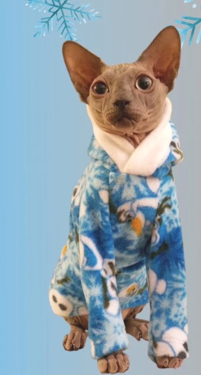 Warm Fleece Snowman Sweater for Cats - MEDIUM, Cozy Winter Cat Jacket, Pajamas - Image 2 of 4