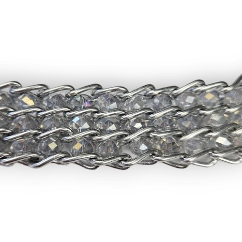 Beaded Wide Chain Bracelet Aurora Borealis AB Silver Tone Curb Chain Retro 7.5" - Picture 8 of 12