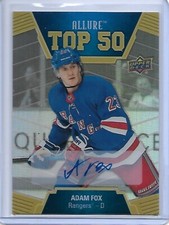 2019-20 UPPER DECK  ALLURE TOP 50 ADAM FOX AUTO HOCKEY CARD 1:45 PACKS