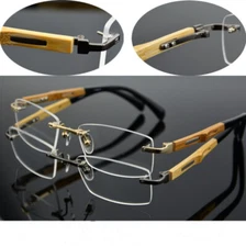 Pure Titanium Bamboo Reading glasses Rimless Fashion Ultralight Eyeglass Frames