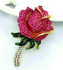 BEAUTIFUL Valentine ROSE Pink CORSAGE Flower Rhinestone Brooch