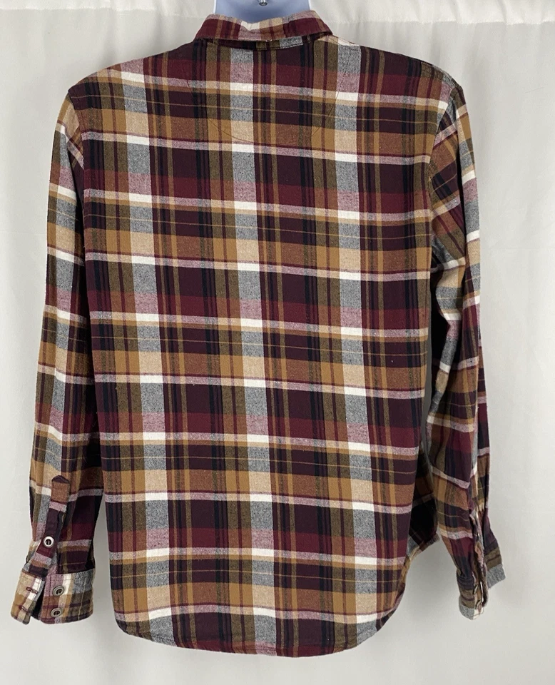 Modern Culture Men's Cotton Flannel Long Sleeve Plaid Shirt, Brown/Burgundy, L - Image 2 of 4