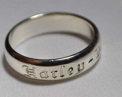 sz 8 Harley-Davidson Men's Old English Script Sterling Silver 925 Patina  Ring | eBay