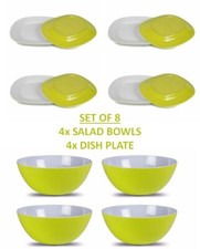 Kampa Melamine Kitchen Camping Set of 8 DISH & SALAD BOWL Set - CITRUS GREEN